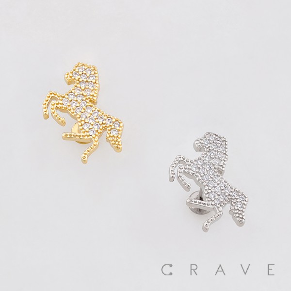 MULTI CZ PRANCING HORSE STALLION MUSTANG 3D TOP PUSHIN (THREADLESS) 316L SURGICAL STEEL LABRET SET